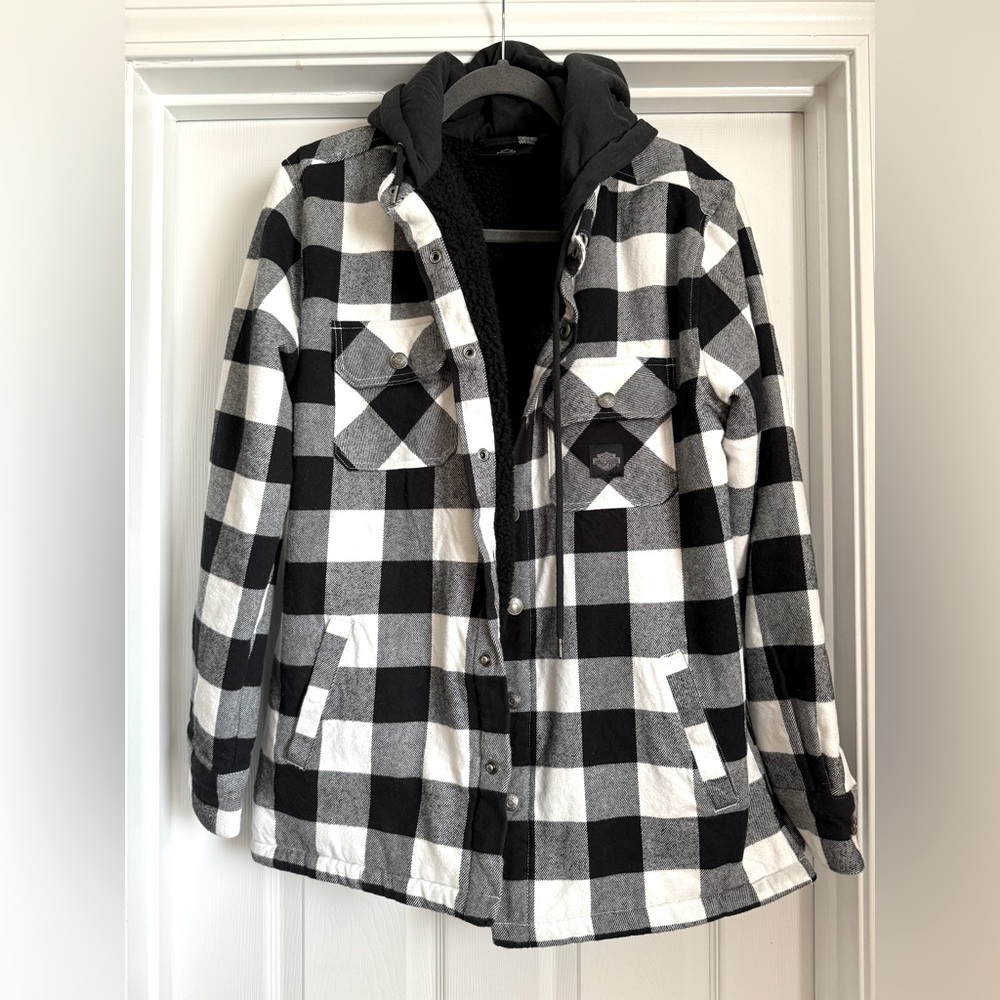 Harley Davidson Men's Willie G Skull Hooded Sherpa Lined Flannel Jacket - Medium